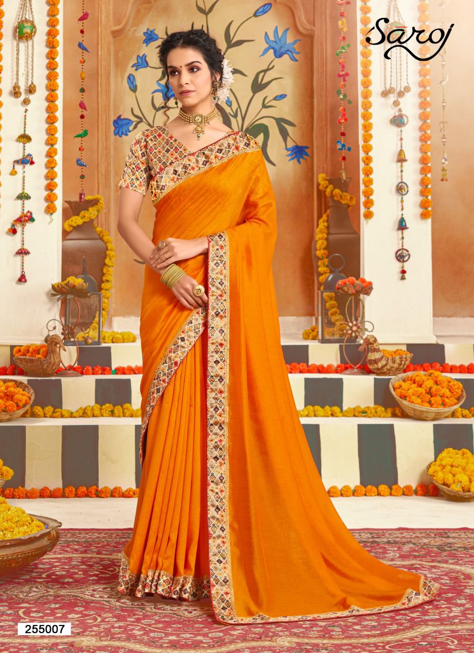 Saroj Divyaa Heavy Festive Wear Vichitra Silk With Border Lace Saree Collection